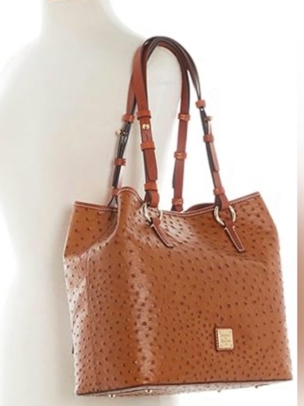 NWT Dooney & Bourke Briana Ostrich Embossed Leather Shoulder Bag: Caramel